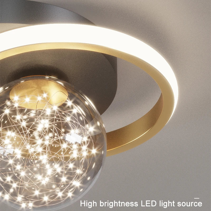 北欧 LED シーリングライト ガラス 18W 3色切替 モダン 天井照明 リビング ダイニング 寝室 玄関 廊下 キッチン おしゃれ アイアン照明 90-260V